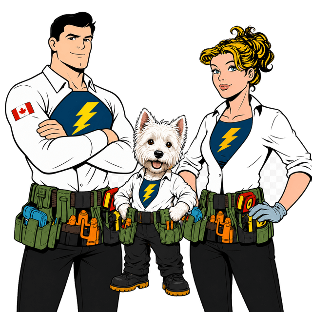 The Amp Champ team with Snowflake the Westie