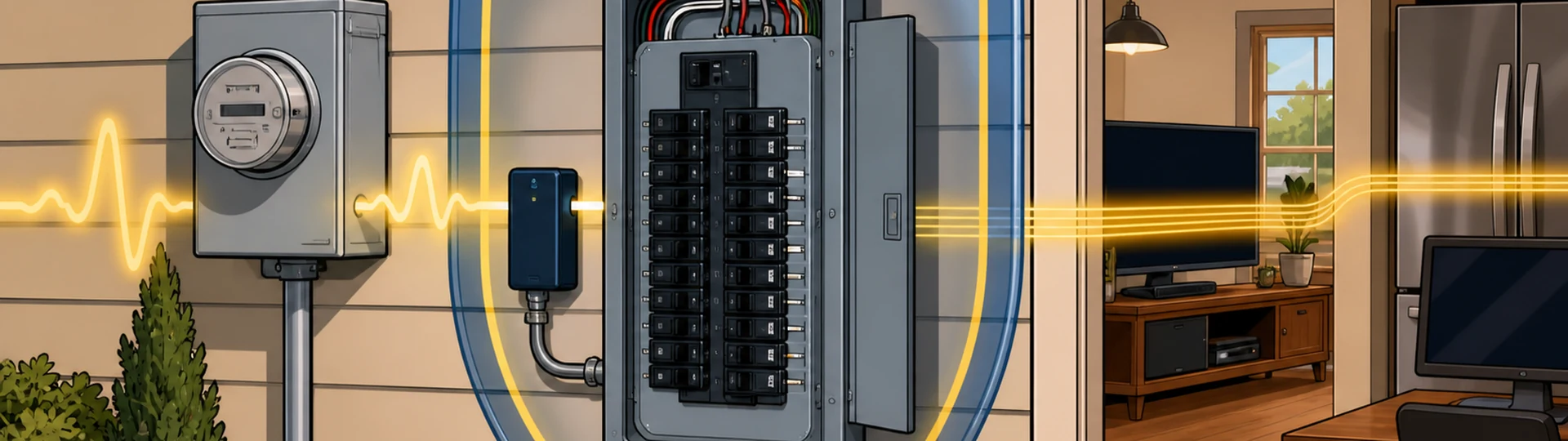 Surge device at the panel protecting household electronics